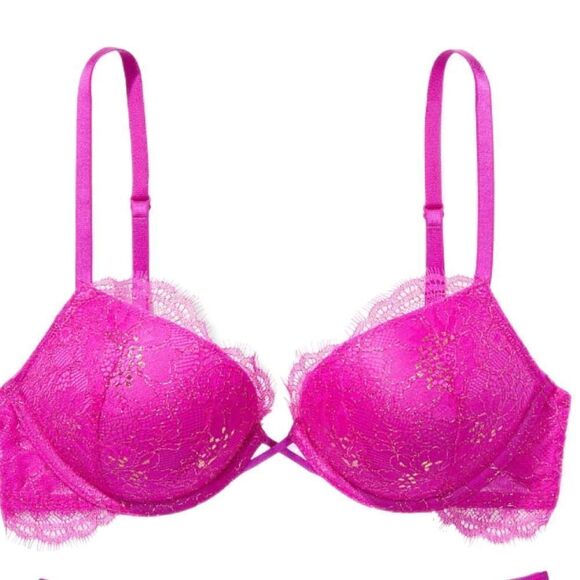 Victorias Secret Very Sexy Bombshell Add-2-Cups Lace Shimmer Push Up bra fuchsia - Picture 2 of 6